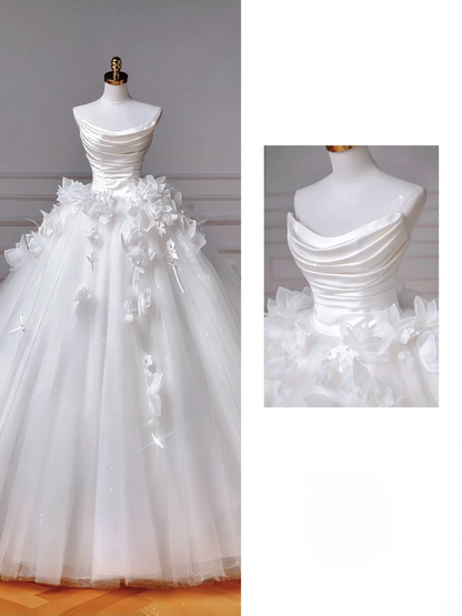 Robe de mariée intemporelle, robe de bal bustier en satin et tulle plissé, style robe de mariée avec corset, robe de mariée longue ajustée AQ052