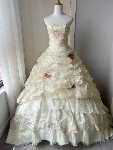 Princess Sweet 16 Dresses Long Strapless Champagne With Fold Ball Gown Sweet Sixteen Birthday Gown RC0422