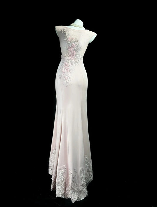 Sparkly Prom Dresses Mermaid V Neck Pink With Lace Beading Long Evening Formal Outfits RB5859