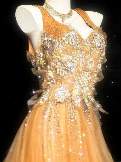 Robe de bal rétro élégante, bustier cœur, tulle orange sans manches, robe longue pour femme, tenue de fin d'année scolaire (lycée), tenue pour un 21e anniversaire (AS052)
