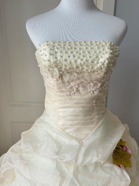Princess Sweet 16 Dresses Long Strapless Champagne With Fold Ball Gown Sweet Sixteen Birthday Gown RC0422