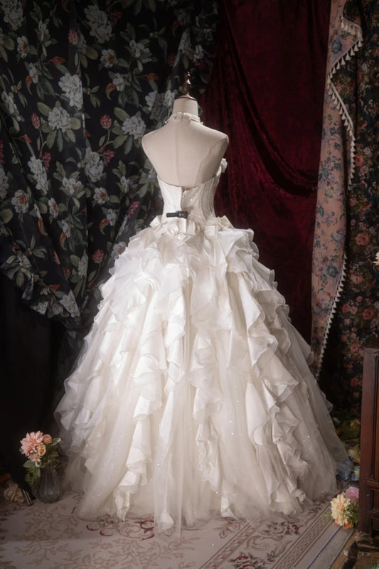 Elegant Ball Gown Strapless White Satin With Bow-knot Long Quince Dress Quinceanera Dresses Formal Birthday Outfits RB8075