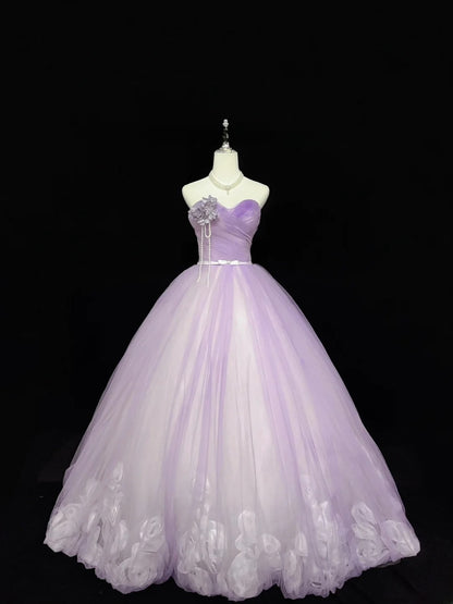 Sweet Ball Gown Sweetheart Lilac Tulle With Flowers Quince Dress Voluminous Sweet 16 Sweet Sixteen Outfits Vestido de RB7423
