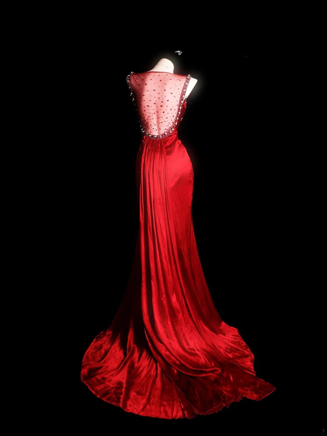 Red Prom Dress Mermaid Backless Spaghetti Straps Modest Floor Length Formal Party Gown RB9854