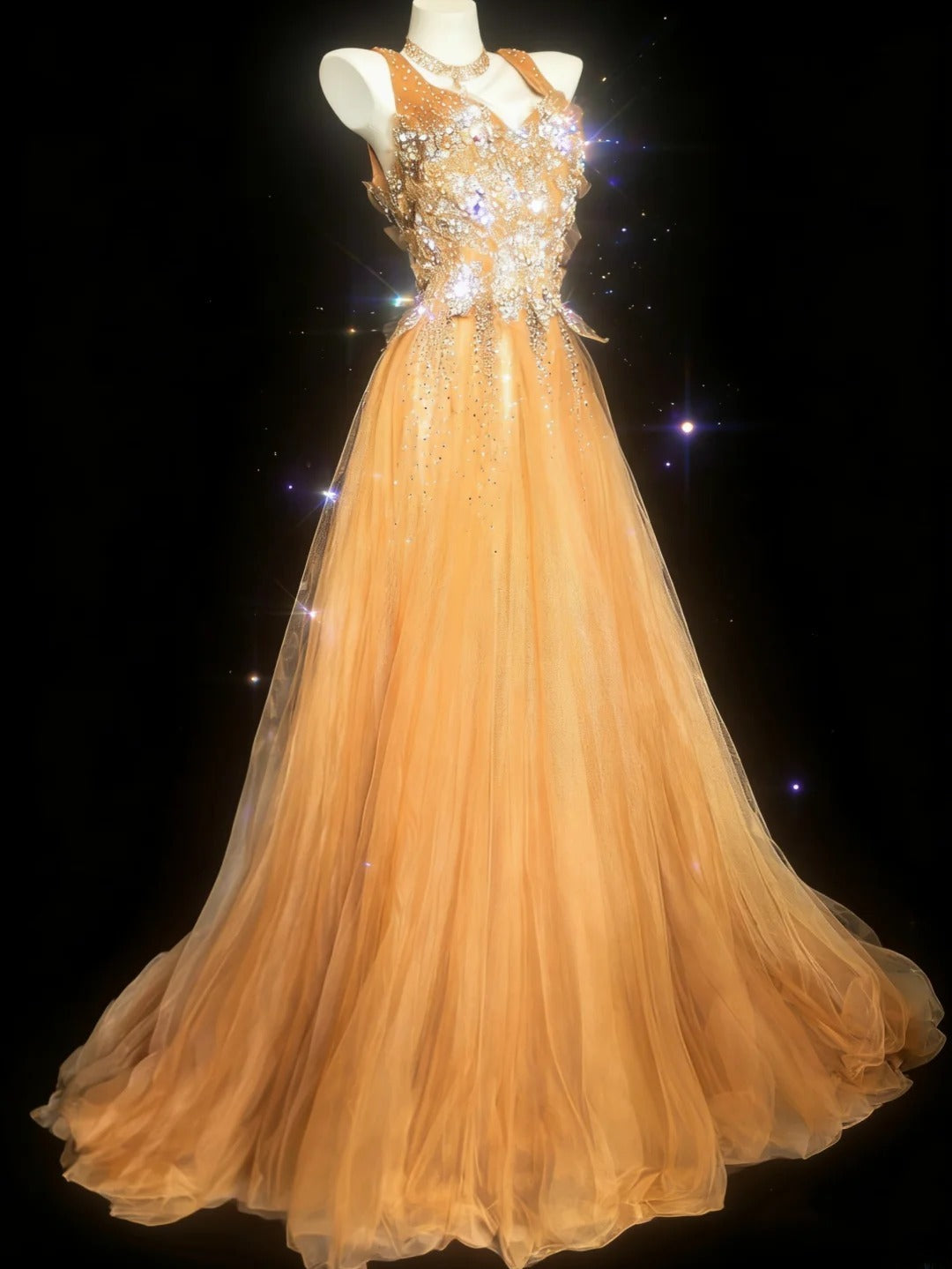 Robe de bal rétro élégante, bustier cœur, tulle orange sans manches, robe longue pour femme, tenue de fin d'année scolaire (lycée), tenue pour un 21e anniversaire (AS052)
