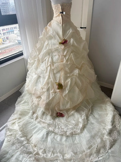 Princess Sweet 16 Dresses Long Strapless Champagne With Fold Ball Gown Sweet Sixteen Birthday Gown RC0422