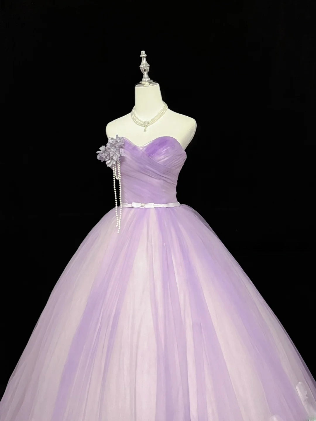 Sweet Ball Gown Sweetheart Lilac Tulle With Flowers Quince Dress Voluminous Sweet 16 Sweet Sixteen Outfits Vestido de RB7423