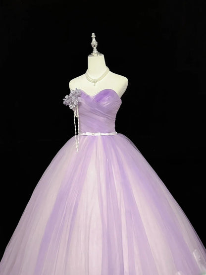 Sweet Ball Gown Sweetheart Lilac Tulle With Flowers Quince Dress Voluminous Sweet 16 Sweet Sixteen Outfits Vestido de RB7423