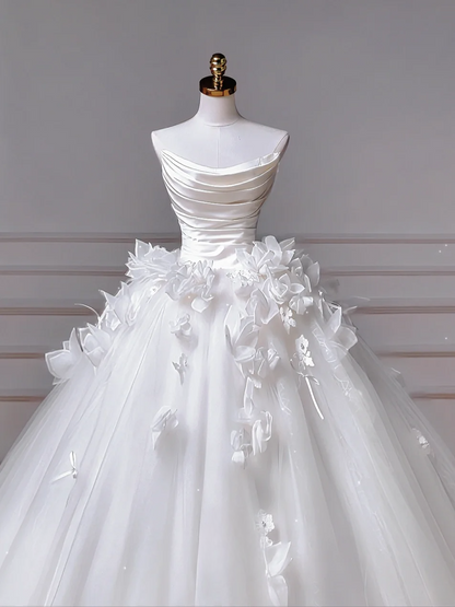 Robe de mariée intemporelle, robe de bal bustier en satin et tulle plissé, style robe de mariée avec corset, robe de mariée longue ajustée AQ052