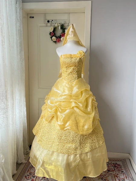 Prinzessin-Kleider für den 16. Geburtstag, lang, trägerlos, gelb, Ballkleid mit Rüschen, Sweet Sixteen Geburtstagskleid RC0423