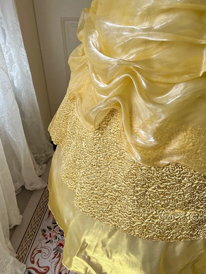 Prinzessin-Kleider für den 16. Geburtstag, lang, trägerlos, gelb, Ballkleid mit Rüschen, Sweet Sixteen Geburtstagskleid RC0423