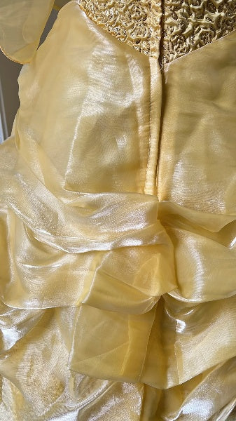 Prinzessin-Kleider für den 16. Geburtstag, lang, trägerlos, gelb, Ballkleid mit Rüschen, Sweet Sixteen Geburtstagskleid RC0423