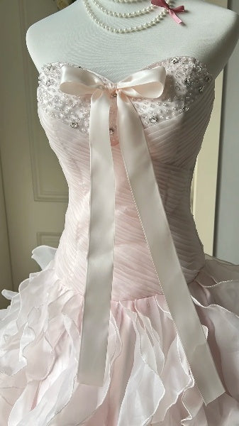 Prinzessinnen-Kleid für den 16. Geburtstag, lang, herzförmiger Ausschnitt, rosa, mit gestuften Lagen, Ballkleid, Sweet-Sixteen-Party-Geburtstagskleid RC0424