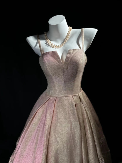Sparkly Prom Dresses Ball Gown Spaghetti Strap Pink With Lace Beading Long Evening Formal Outfits RB5860