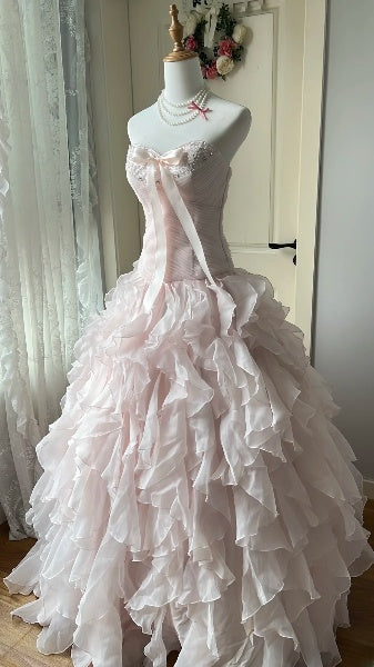 Princess Sweet 16 Dresses Long Sweetheart Pink With Tiered Layers Ball Gown Sweet Sixteen Party Birthday Gown RC0424
