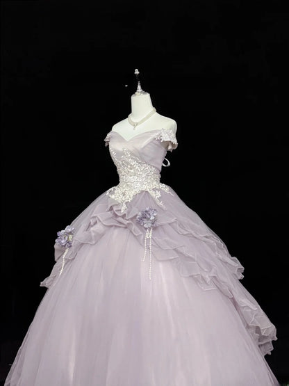 Classy Ball Gown Off The Shoulder Lilac Tulle With Appliqued Quince Dress Voluminous Sweet 16 Quinceanera Dresses Vestido de RB7425