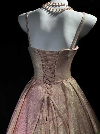 Sparkly Prom Dresses Ball Gown Spaghetti Strap Pink With Lace Beading Long Evening Formal Outfits RB5860