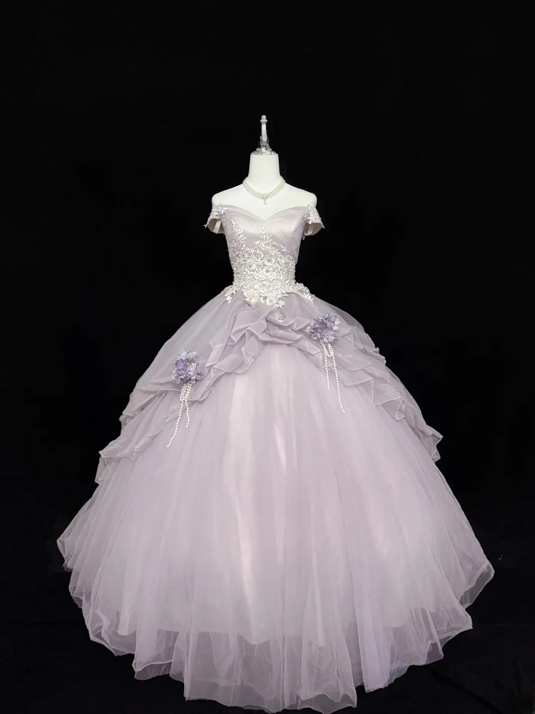 Classy Ball Gown Off The Shoulder Lilac Tulle With Appliqued Quince Dress Voluminous Sweet 16 Quinceanera Dresses Vestido de RB7425