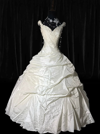 Robe de mariée longue vintage années 1960, robe de bal style col V pour la mariée, à volants avec traîne en dentelle plissée, robe de mariée blanche AS054