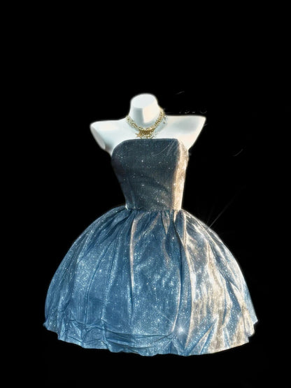 Jolies robes de bal bustier courtes bleues de graduation, mini-robes à paillettes Inspo, tenues de bal de fin d'année pour seniors RB3456