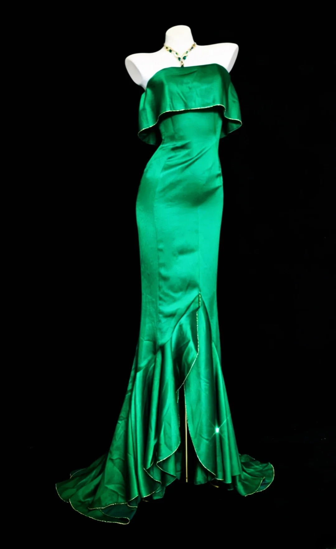 Retro Classy Mermaid Strapless Dark Green Satin Sleeveless For Women Long Prom Dresses Senior High School Birthday Outfits AS055