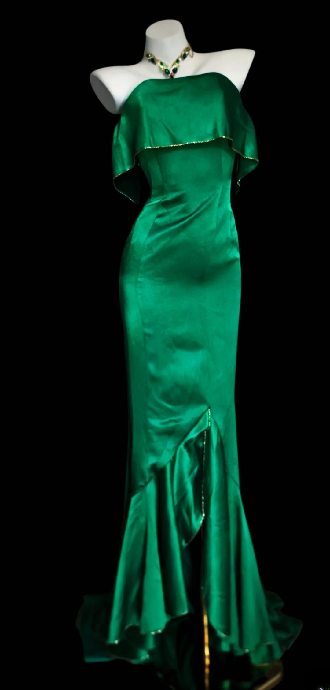Retro Classy Mermaid Strapless Dark Green Satin Sleeveless For Women Long Prom Dresses Senior High School Birthday Outfits AS055