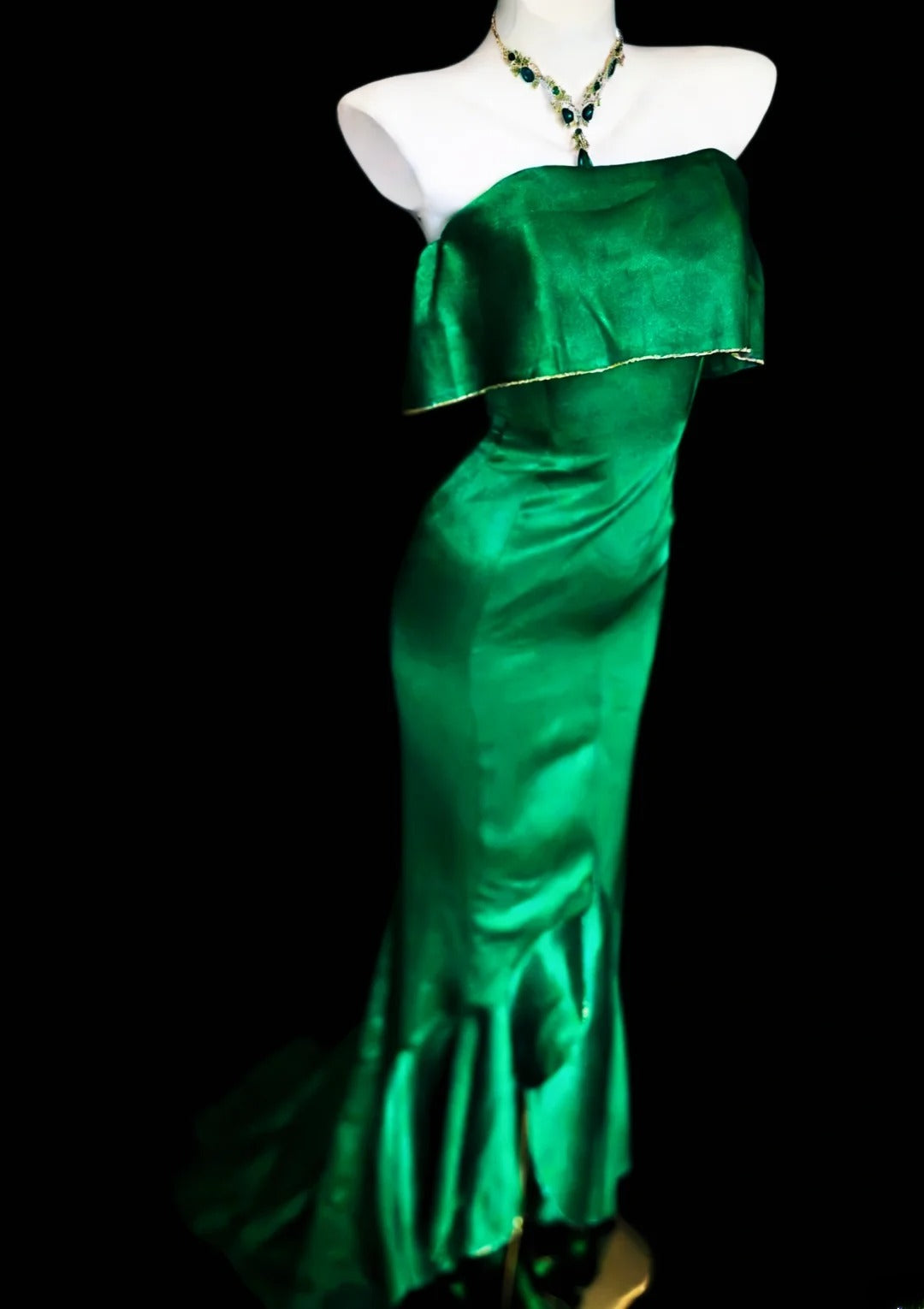 Retro Classy Mermaid Strapless Dark Green Satin Sleeveless For Women Long Prom Dresses Senior High School Birthday Outfits AS055