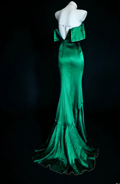 Retro Classy Mermaid Strapless Dark Green Satin Sleeveless For Women Long Prom Dresses Senior High School Birthday Outfits AS055