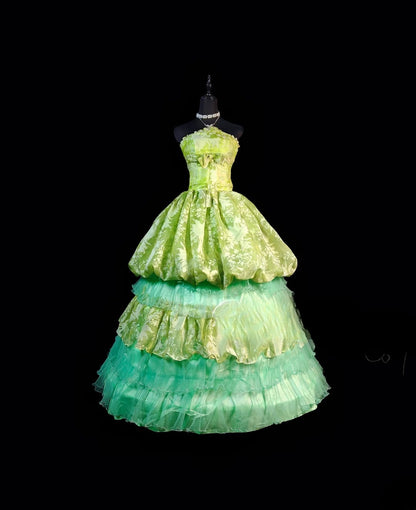 Princess Ball Gown Strapless Green With Ruffles Long Quinceañera Dress Moda 2000 15 Quinceanera Dresses Ideas Sweet 16 Outfit RB6947