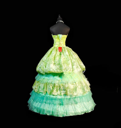 Princess Ball Gown Strapless Green With Ruffles Long Quinceañera Dress Moda 2000 15 Quinceanera Dresses Ideas Sweet 16 Outfit RB6947