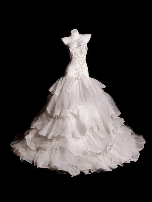 Vintage Wedding Dress Mermaid Sweethart Lace With Corset Fitted Back Ivory Bridal Gown for Big Day RB9857
