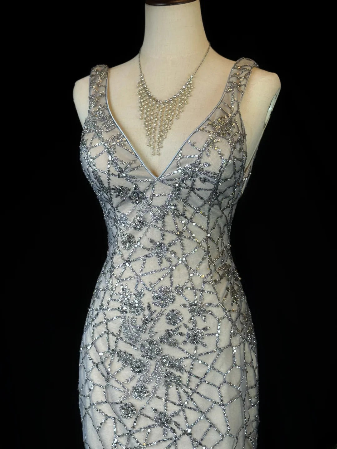 Sparkly Prom Dresses Mermaid V Neck Silver Gray Backless Sequin Long Evening Formal Outfits RB5862