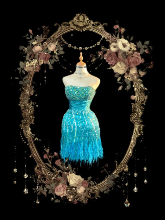 Elegantes Etui Trägerloses Blaues Pailletten Partykleid Kurz Mini für 15. Geburtstagsfeiern Hoco Outfits RB3458