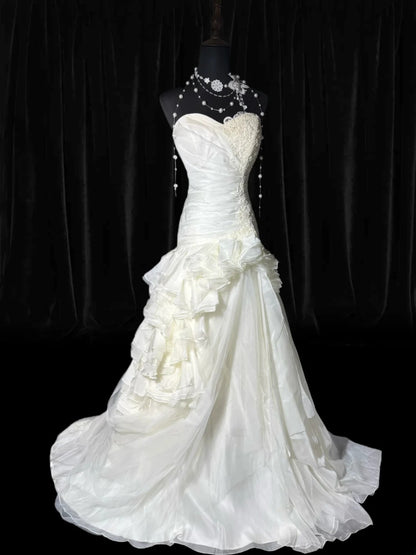 Dream Long Wedding Gowns 50s Vintage Dresses Mermaid Sweetheart Bohemian Style for Bride With Lace Fitted Bridal Dress AS056