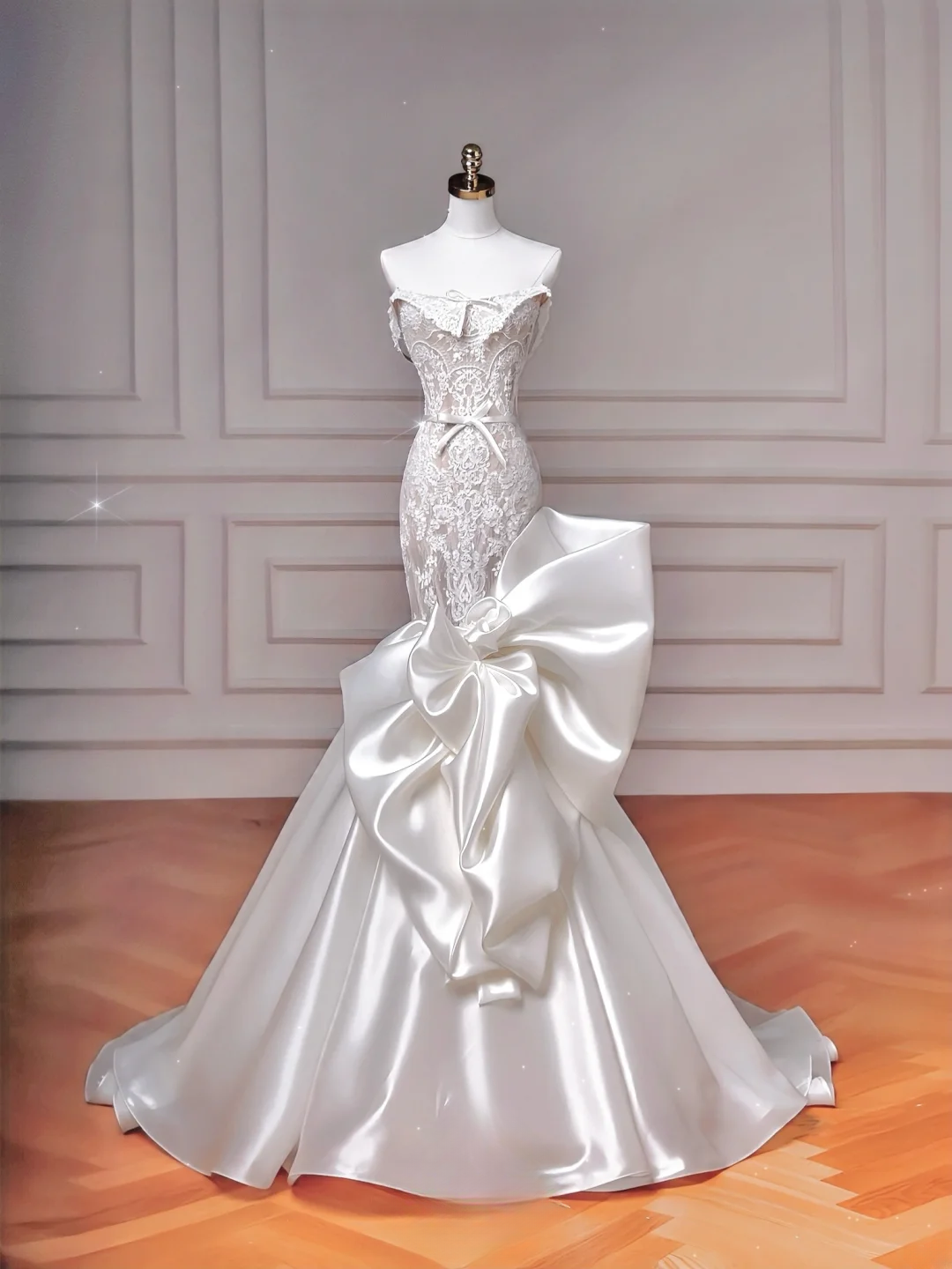 Robe de mariée sirène intemporelle sans bretelles, blanche, en dentelle, style corset, coupe ajustée AQ056