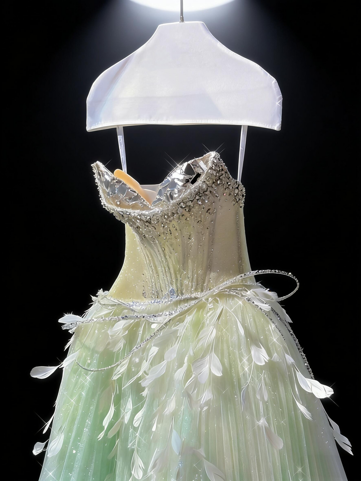 Fairy Quinceanera Dress Ball Gown Sweetheart Green Blue Tulle With Feathers Beading Quince Dresses RC1085