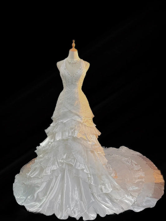Luxury Princess Wedding Dress Mermaid V Neck White Brides Gown Bridal Dress Long Wedding Dresses RB5776