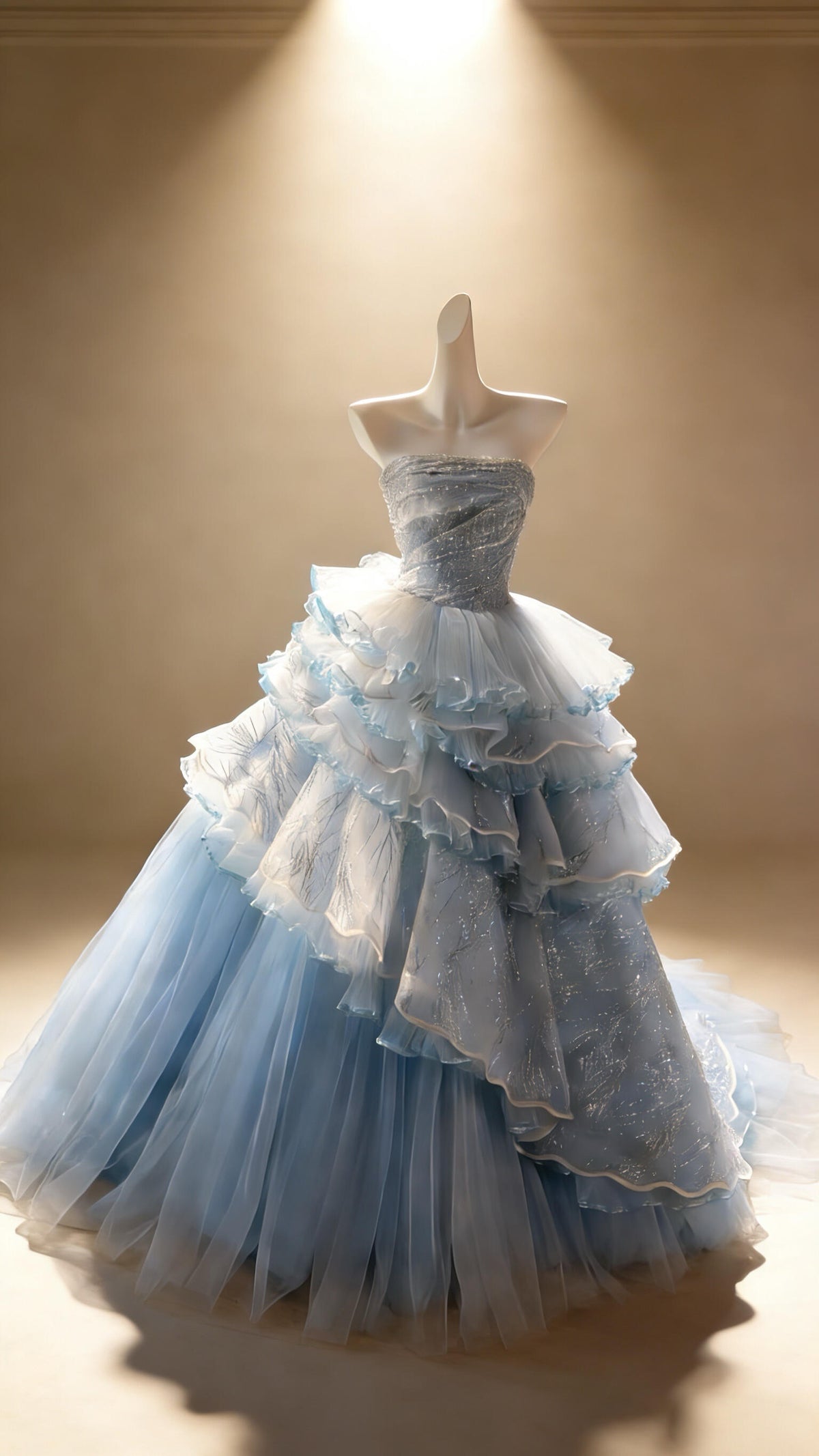 Pretty Quinceanera Dress Ball Gown Strapless Blue With Tiered Layers 15th Birthday Party Outfit RC1086