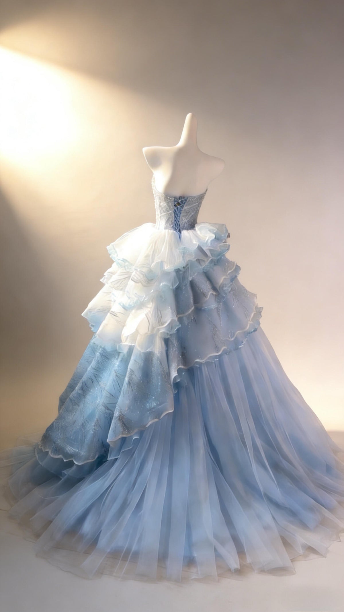 Pretty Quinceanera Dress Ball Gown Strapless Blue With Tiered Layers 15th Birthday Party Outfit RC1086