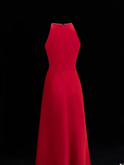 Simple Formal A Line Scoop Red With Beads Style Impress Long Prom Dresses Party Gowns SA057