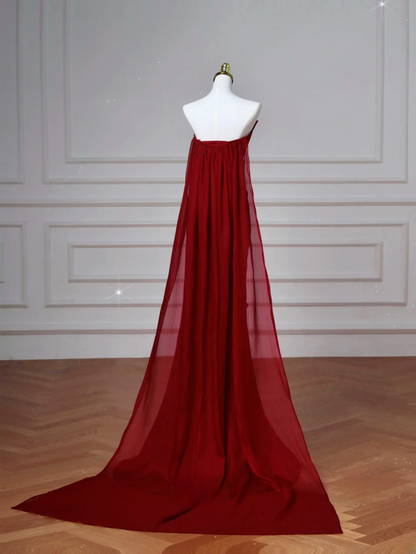 Robes de bal de fin d'année sexy pour lycéennes - Inspiration sirène sans bretelles en satin bordeaux - Robe longue semi-formelle pour diplômée AQ057