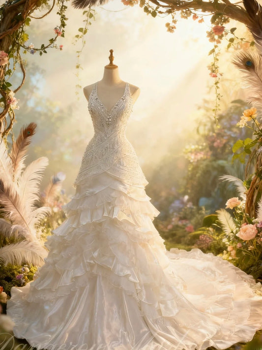 Luxury Princess Wedding Dress Mermaid V Neck White Brides Gown Bridal Dress Long Wedding Dresses RB5776