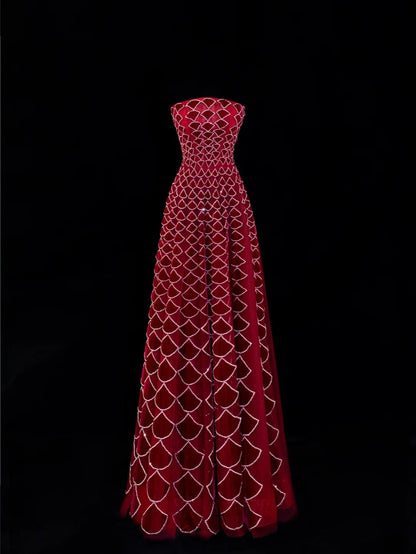Modest Prom Dress Aesthetic Ball Gowns Strapless Burgundy Velvet Style Impress With Beadings Long Party Formal Gown SA058