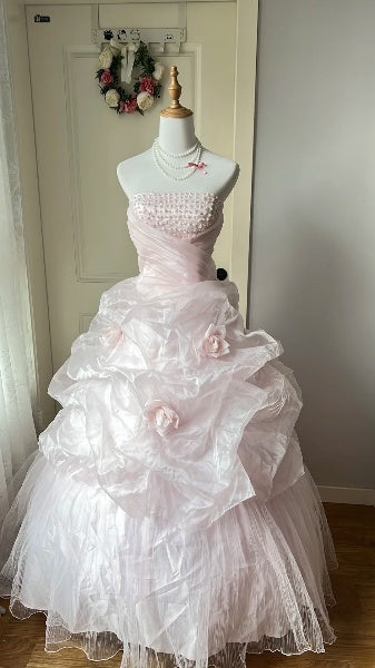 Dream Sweet 16 Dresses Long Strapless Pink With Pearls Ball Gown Sweet Sixteen Party Birthday Gown RC0429