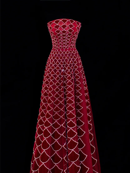 Modest Prom Dress Aesthetic Ball Gowns Strapless Burgundy Velvet Style Impress With Beadings Long Party Formal Gown SA058