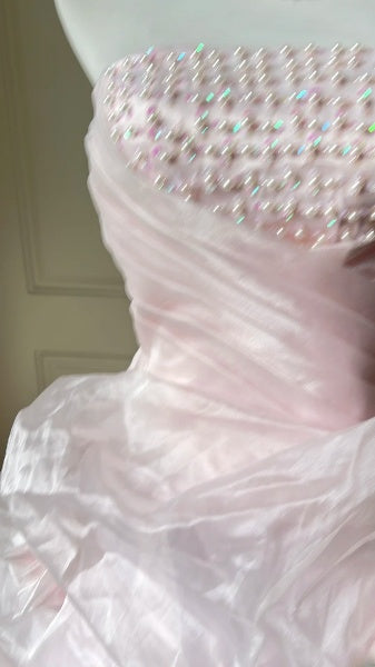 Dream Sweet 16 Dresses Long Strapless Pink With Pearls Ball Gown Sweet Sixteen Party Birthday Gown RC0429