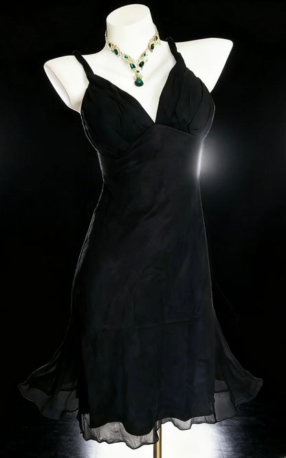 Robe courte noire vintage trapèze à fines bretelles, style bal de promo, référence AS058