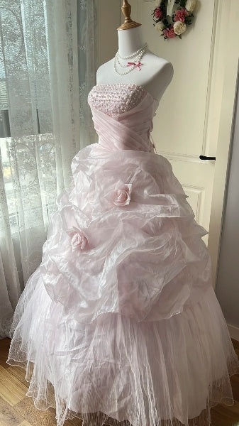 Dream Sweet 16 Dresses Long Strapless Pink With Pearls Ball Gown Sweet Sixteen Party Birthday Gown RC0429