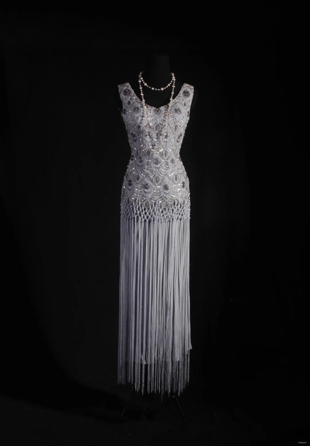 Vintage Etuikleid mit V-Ausschnitt, Spitze, silbergrau, Quasten und Perlen, langes Partykleid im eleganten Retro-Stil der 1950er Jahre, ideal für Geburtstage, Abendessen und Abschlussbälle (AS058)
