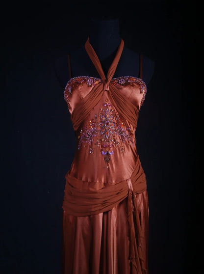 Vintage Etuikleid mit Neckholder, Spaghettiträgern, Satinspitze und Perlen im eleganten 50er-Jahre-Retro-Stil – perfekt für Geburtstag, Abendessen oder Abschlussball (AS059)
